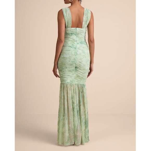 Lulus Jamie Mint Green Floral Mesh Sheer Hem Maxi Dress - Size S - Picture 4 of 4
